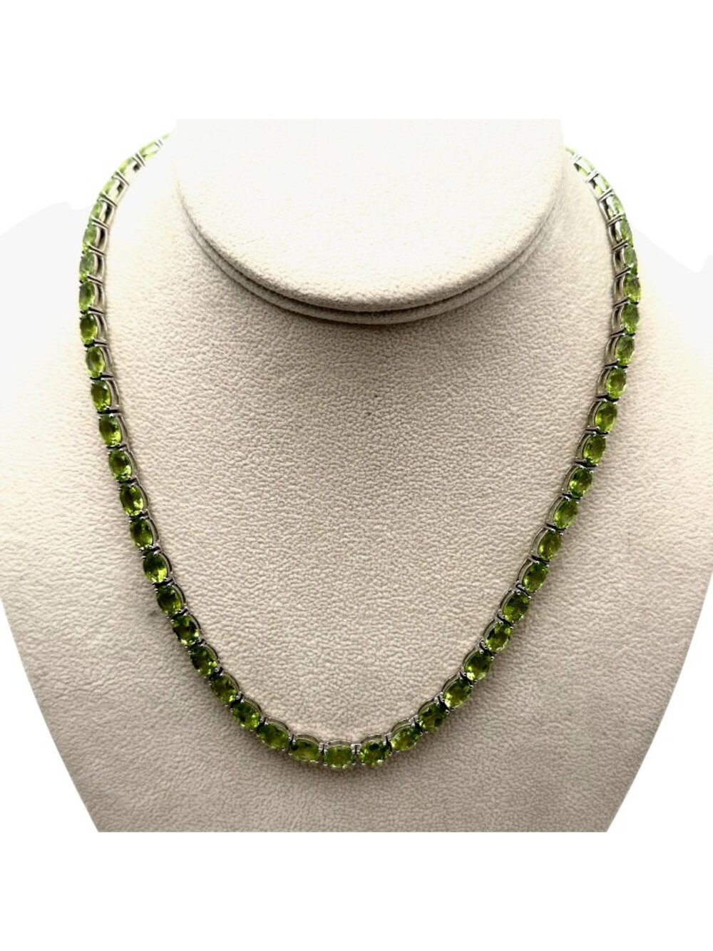 52 CTW Oval Green Peridot Gemstone Sterling Silver Tennis Necklace 18 Inch JTV